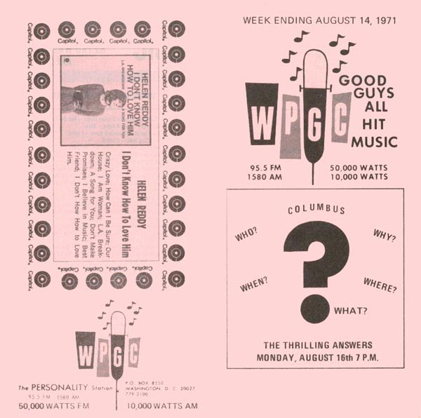 WPGC Music Survey Weekly Playlist - 08/14/71 - Outside