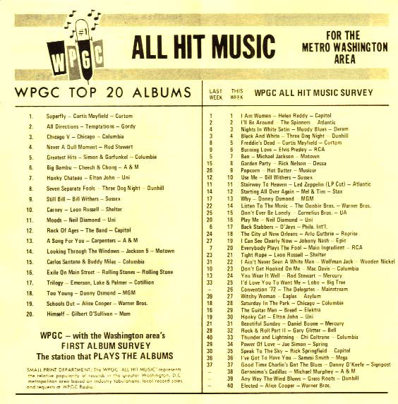 WPGC Music Survey Weekly Playlist - 09/30/72 - Inside