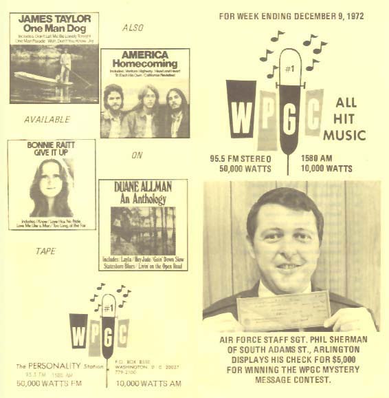 WPGC Music Survey Weekly Playlist - 12/09/72 - Outside
