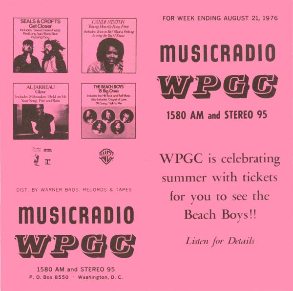 WPGC Music Survey Weekly Playlist - 08/21/76 - Outside