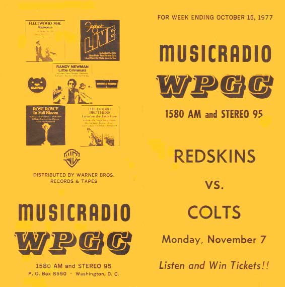 WPGC Music Survey Weekly Playlist - 10/15/77 - Outside