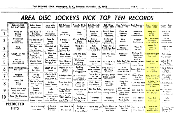 WPGC Music Survey Weekly Playlist - 09/11/65