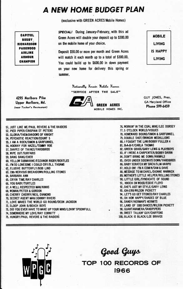 WPGC Good Guys Top 100 Records of 1966