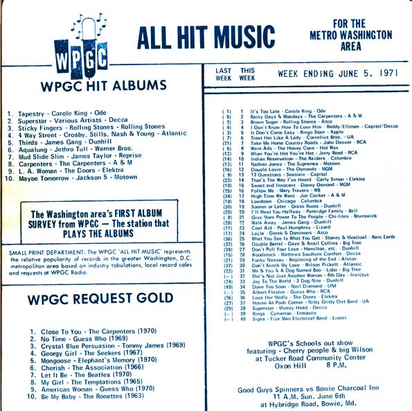 WPGC Music Survey Weekly Playlist - 06/05/71 - Inside