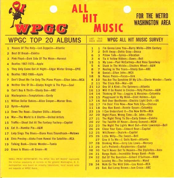 WPGC Music Survey Weekly Playlist - 05/12/73 - Inside