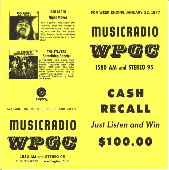 WPGC Music Survey Weekly Playlist - 01/22/77 - Outside
