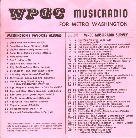 WPGC Music Survey Weekly Playlist - 09/30/78 - Inside