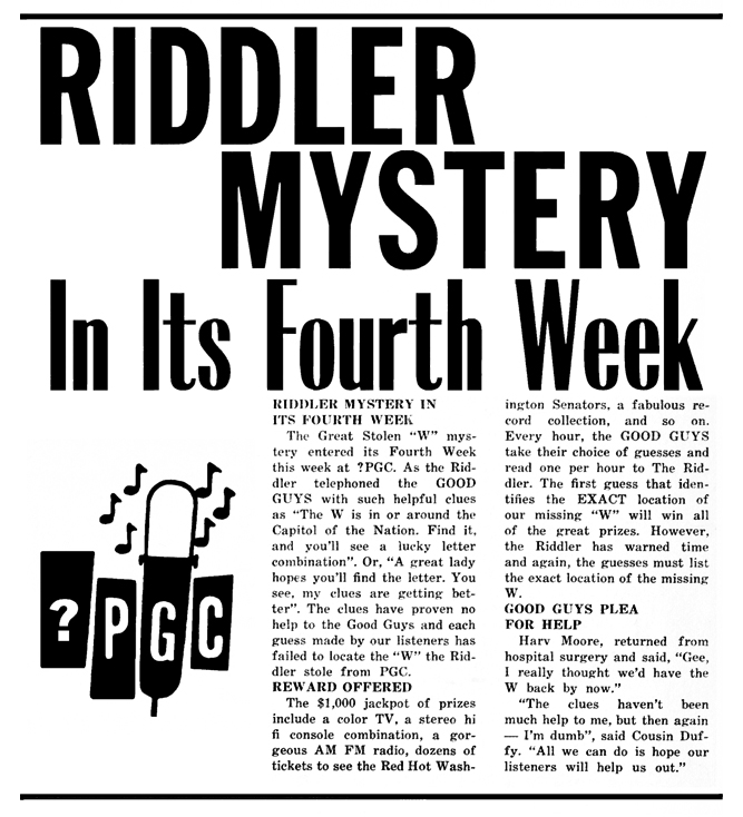 WPGC Article - GO Magazine - 08/04/67 - Riddler Mystery In Its Fourth Week