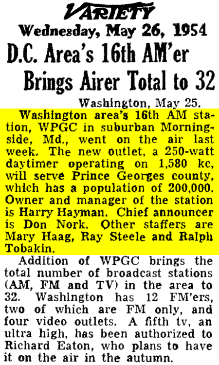 WPGC - Variety - 05/26/54 - DC Area's 16th AM'er