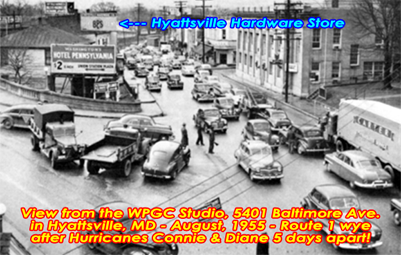 WPGC - Hyattsville at Route 1 wye after two hurricanes in 5 days - August, 1955