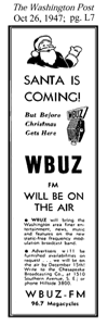 WPGC Articles - 10/26/47 - Washington Post - WBUZ - Santa Is Coming