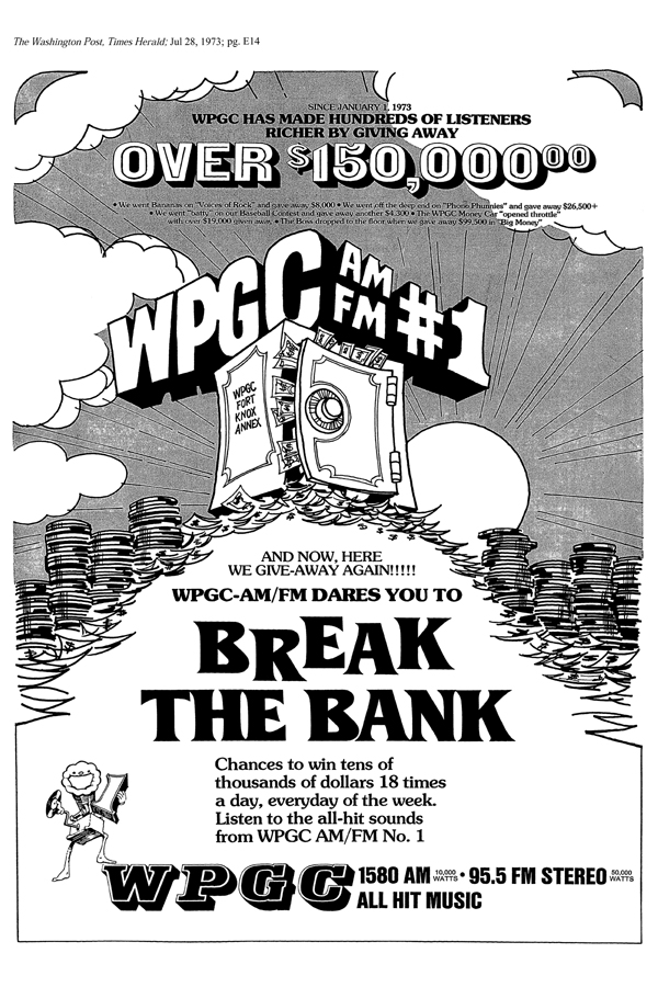WPGC - Washington Post - 07/28/73 - Break the Bank print ad