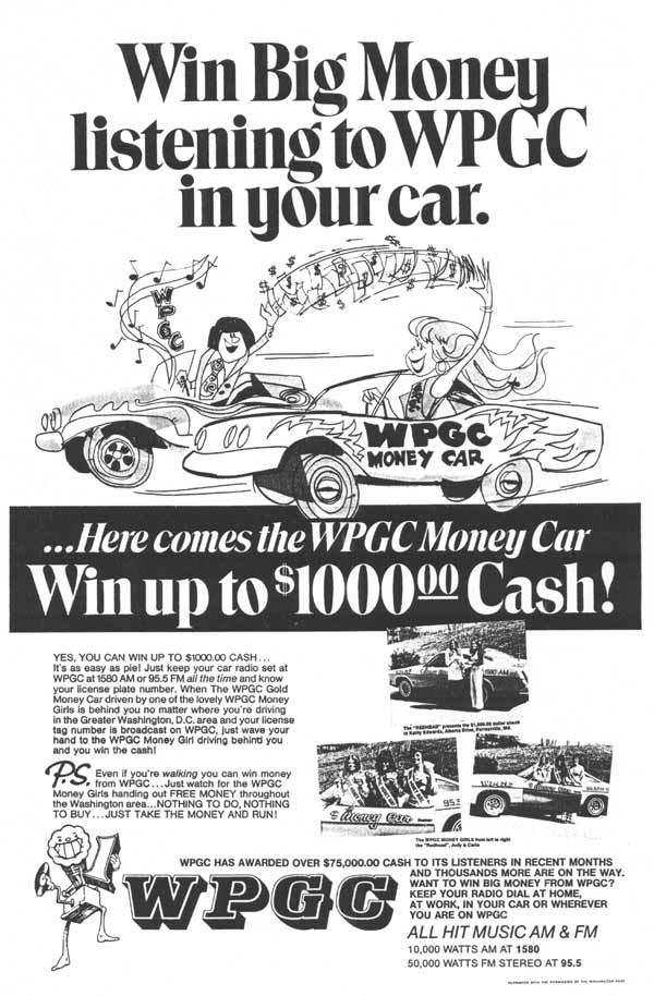 WPGC - Washington Post - 03/26/73 - Win Big Money listening to WPGC IN Your Car print ad