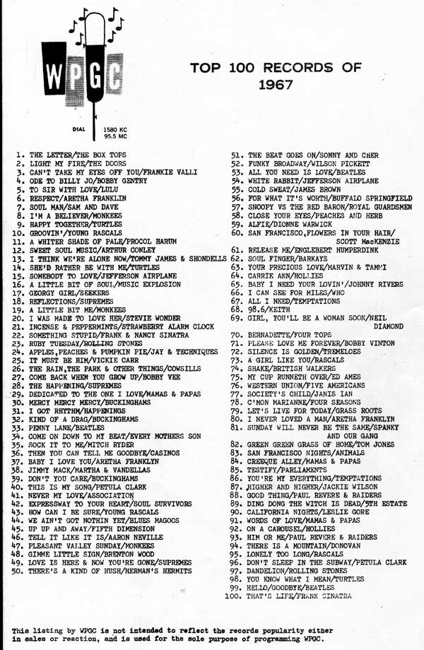 WPGC Top 100 Records Of 1967