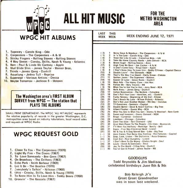 WPGC Music Survey Weekly Playlist - 06/12/71 - Inside