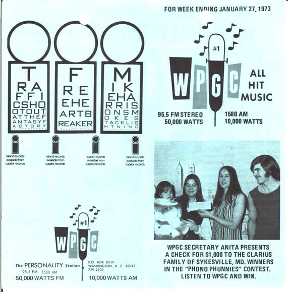 WPGC Music Survey Weekly Playlist - 01/27/73 - Outside