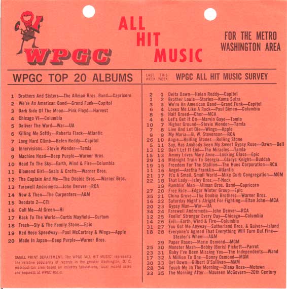 WPGC Music Survey Weekly Playlist - 09/15/73 - Inside