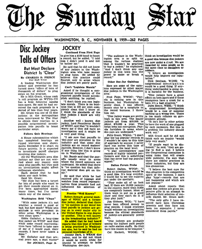 WPGC Article - Evening Star - Disc Jockey Tells of Offers - 11/08/59